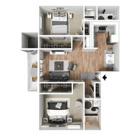 2 Bed 2 Bath Floor Plan at Avante Apartments, Ontario, California